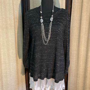 Black with lace long sleeve shirt. By AGB. Size X-Large excellent condition.